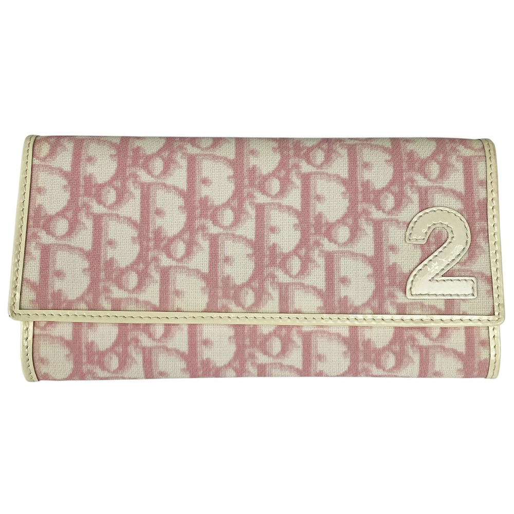 Christian Dior Trotter bi fold long wallet billfold coin purse canvas pink